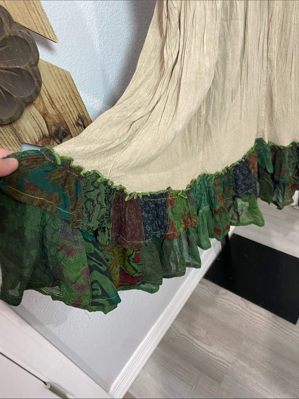 Young Threads Boho Patchwork Dress in Cream and Green sz S - Picture 4 of 9